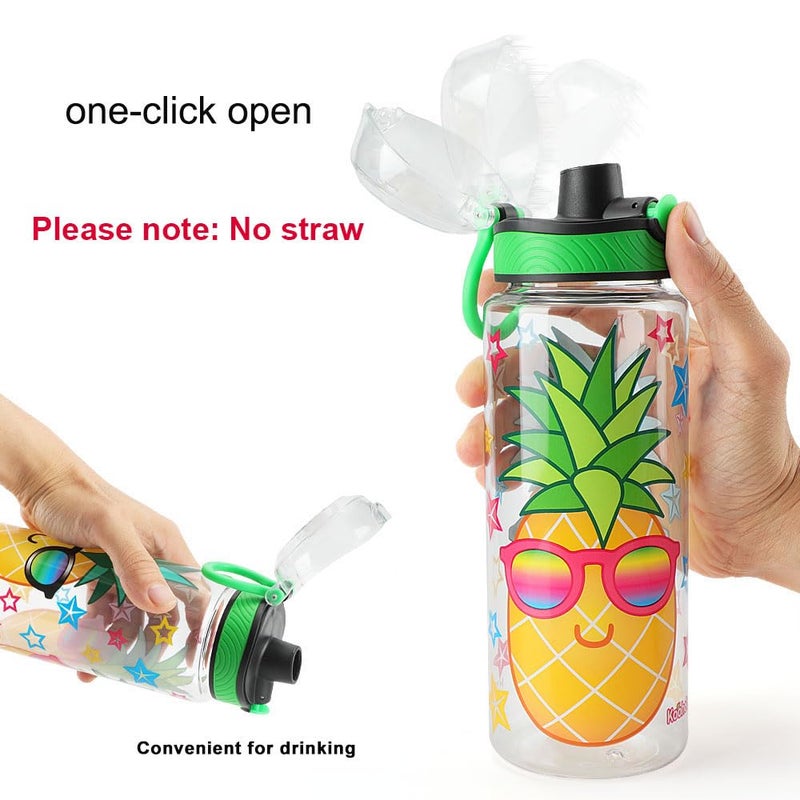 Home Tune HomTune Cute Water Bottle for School Kids Girls, BPA FREE Tritan & Leak Proof & Easy Clean & Carry Handle, 23oz/ 680ml - Pineapple - Image 5